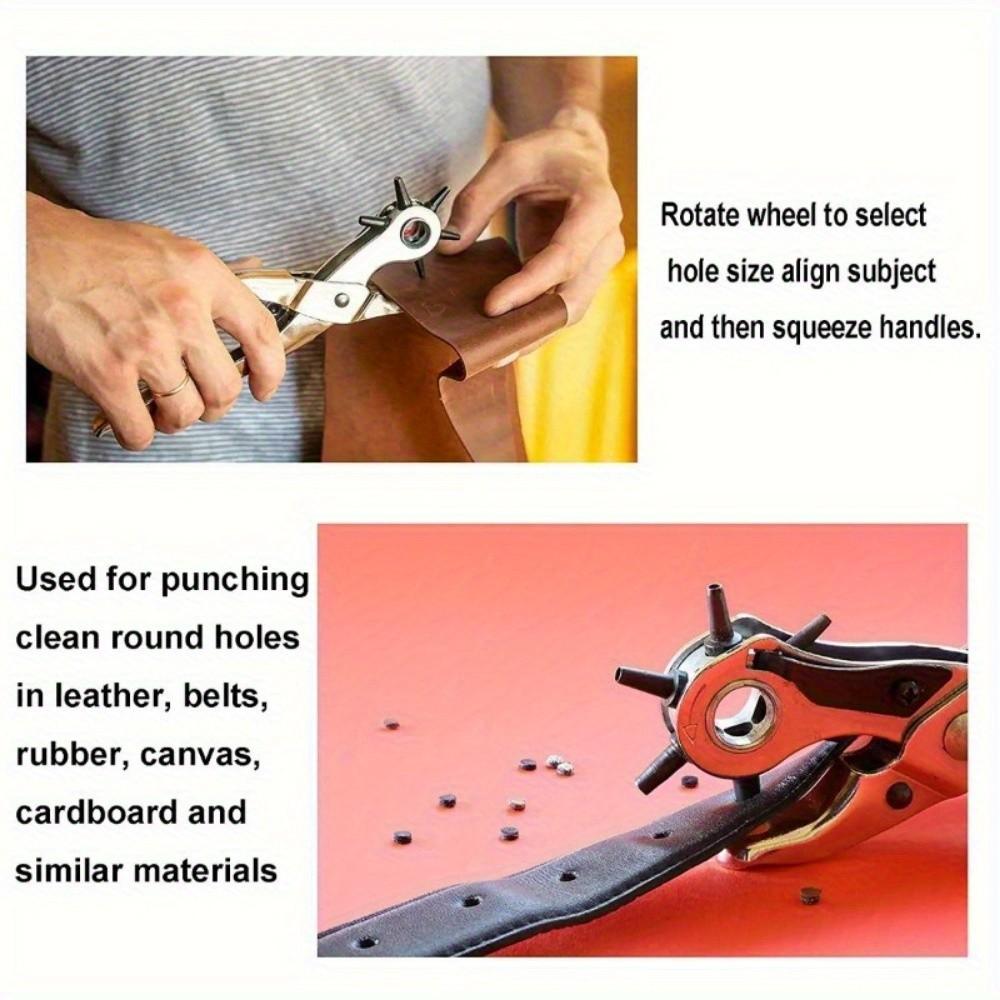 Heavy-Duty Rotary Leather Punching Pliers, Ergonomic Handle, Multi-Size Kit, Precise Holes, Ideal for Belts, Crafts, Sewing Projects, Diy Tool, Smooth Hole Puncher, Hand Tools