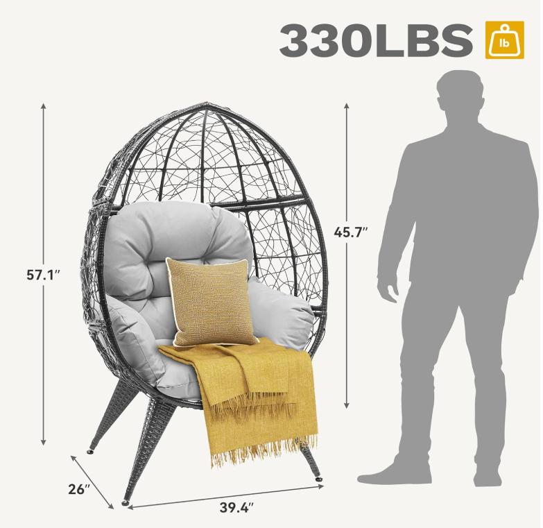 Yitahome Hanging Egg Chair with Cushions, Swing Egg Chair with Stand, Wicker Hammock Egg Chair for Indoor Outdoor Balcony Patio Garden Poolside Bedroom, Outdoor Furniture