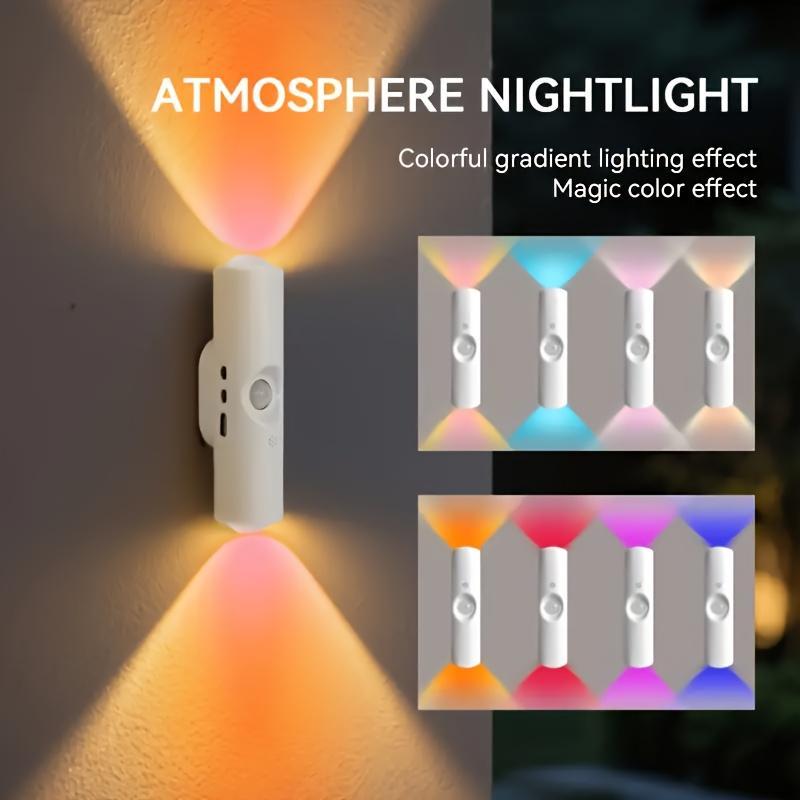 3/4 Pack Rechargeable Motion Sensor LED Night Light - RGB Gradient Ambient Lighting Magnetic Stick-On Wall Lamp, Smart Auto-On USB Convenient Charging Lights Long-Lasting Battery Lamps for Bedroom Stairs Hallway Entryway Kitchen, Home Decor Gift