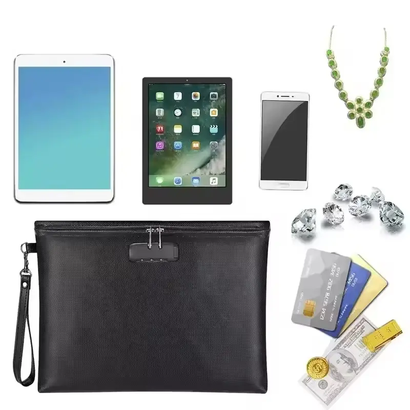 Fireproof Document Bag, Waterproof Money Bags, Combination Lock Waterproof Portable Security Bag Fire Safe Storage Pouch with Zipper, Cash File Envelope Holder, Home Office Security Bag, Papers