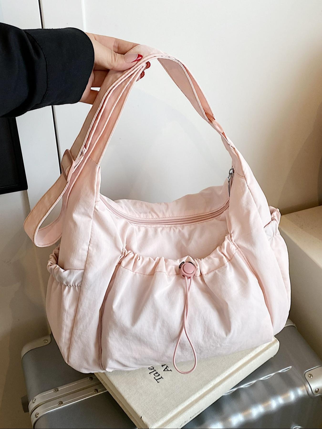 Japanese-style minimalist plaid canvas bag, large capacity, 2025 new autumn/winter casual shoulder/crossbody bag, high-end commuter dumpling bag, zip closure, suitable for campus, workplace, commuting, casual shopping, and everyday accessories.
