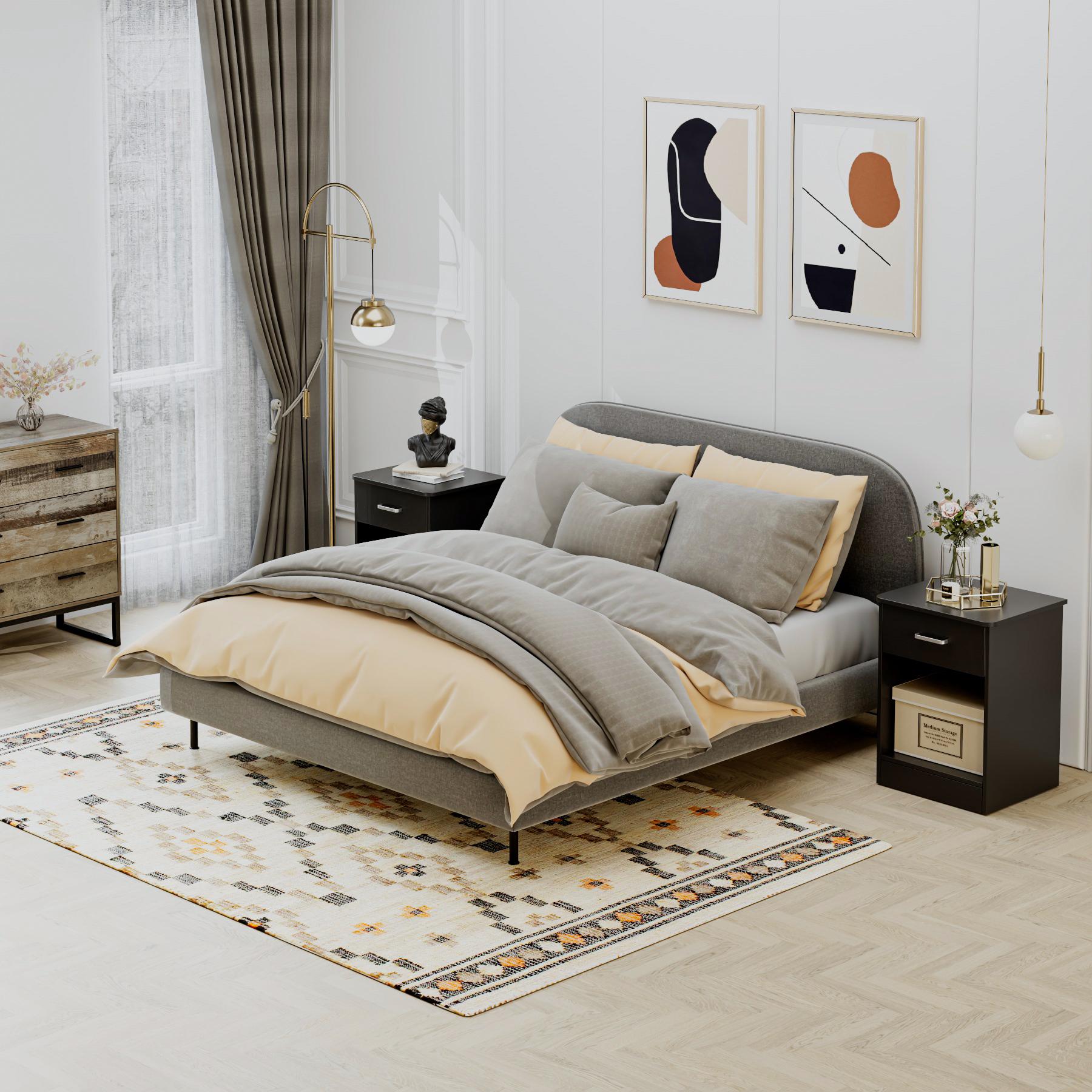 FOTOSOK Nightstand Set of 2, Nightstad with Drawer and Storage Cabinet, Wooden Night Stand End Table Bedside Table for Bedroom, 2 Pcs