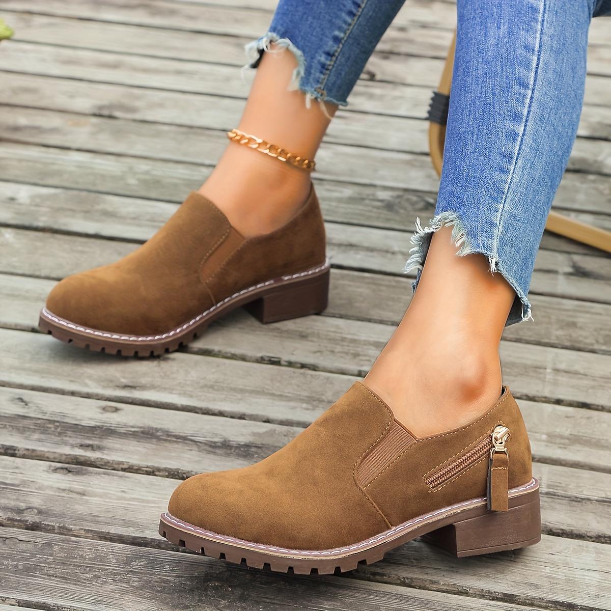 Comfortable Low Heel Ankle Boots for Women, Elastic Side Slip-On Casual Shoes