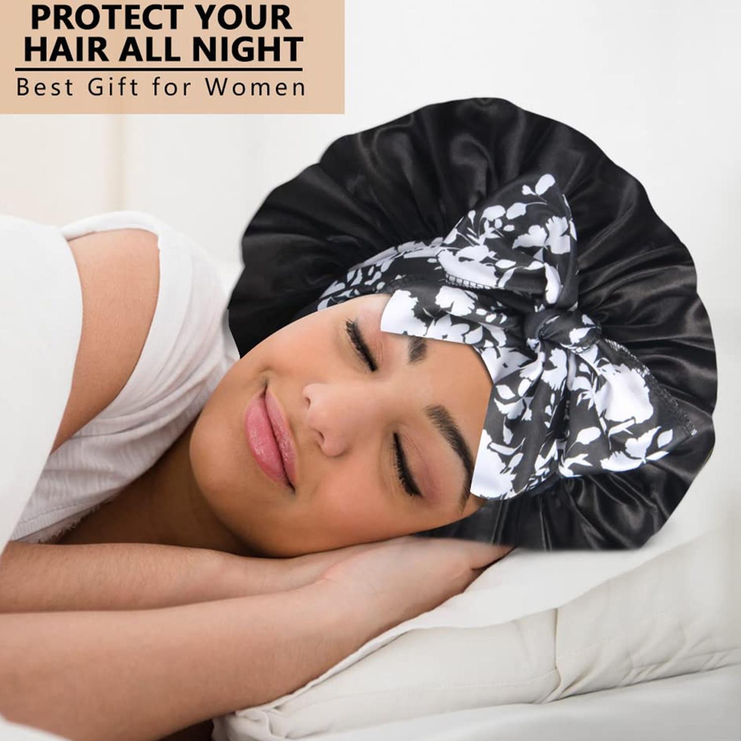 Satin Bonnet for Sleeping, 1 Count Double Layer Satin Lined Hair Bonnet with Elastic Tie Band, Heatless Styling Tools for Women