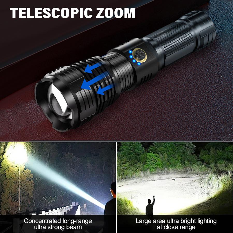 Ultra-Bright Tactical Flashlight - High-Powered LED Light with 5 Modes, Wide Beam Angle,Long-Lasting Battery Life - Ideal for Camping, Hiking, Outdoor rechargeable flashlight flashlight Multipurpose Rechargeable flashlight  1000000 lumens