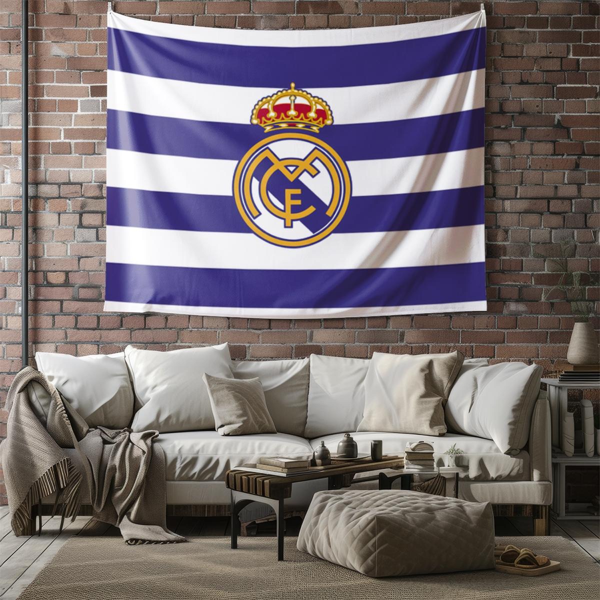 Real Madrid CF Tapestry Wall Hanging, Soccer Team Champions League Themed Wall Tapestry, Sports Fan Room Decor, Dorm Bedroom Living Room Man Cave Wall Art Decoration, Perfect Gift for Football Fans