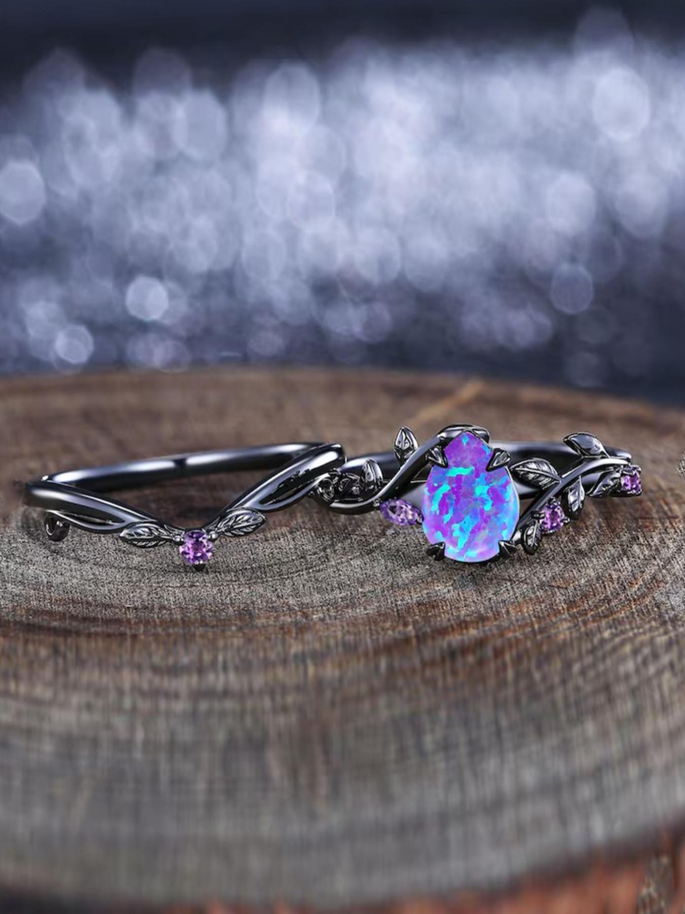 Unique Set with Artificial Gemstone Water Drop Design, Stackable Rings for Women, Bridal Engagement Ring Wedding Party Birthday Gift, Artificial Zircon Rings