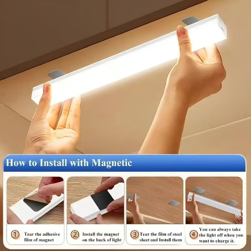 Smart Motion Sensor LED Strip Light, Wireless Magnetic Self-Adhesive Installation, USB Rechargeable Cabinet Drawer Night Light