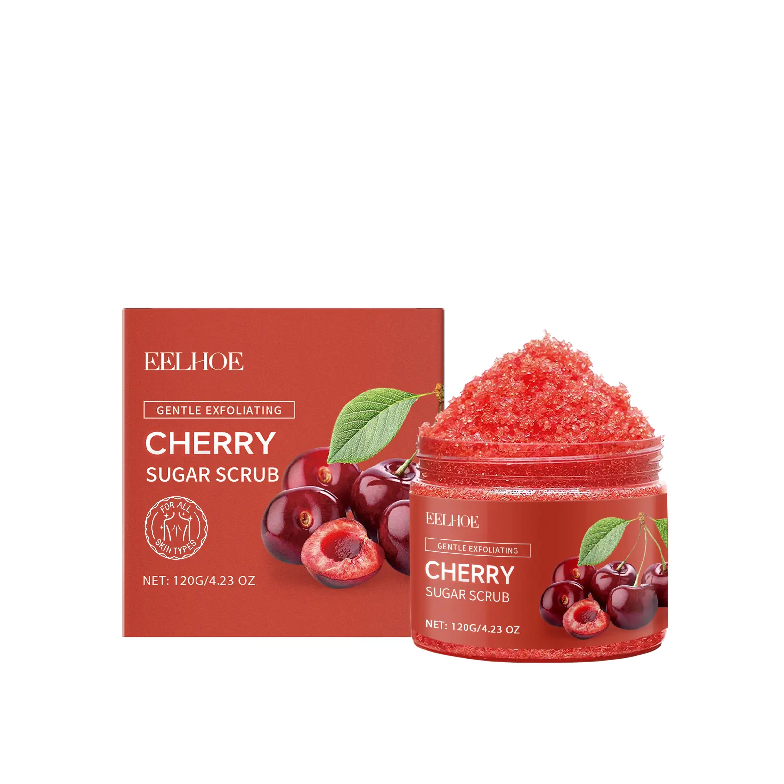 Sweet Cherry Sugar Scrub - Gentle Exfoliate Skin Cleanser, Smooth Skin, Moisturizing, Restoring Bath & Body Care Product