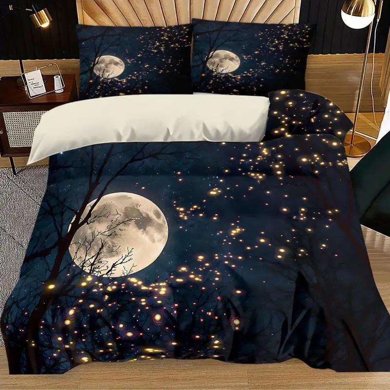3-piece set of starry sky and moonlit bedding made of polyester material with digital printing, machine washable polyester material, bedroom and guest room, birthday gift (including 1 down duvet cover and 2 pillowcases, no core)