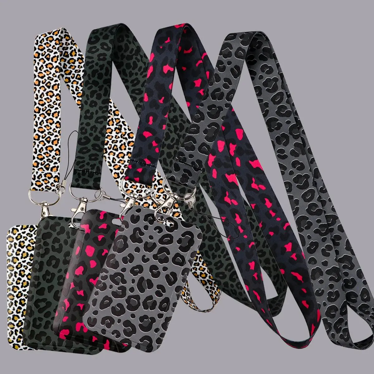 Gray Leopard Print Lanyard for Keys, ID Badge Holder Neck Strap, Keychain Wrist Strap, Cute Animal Print Key Holder, Everyday Accessory, Gift for Her