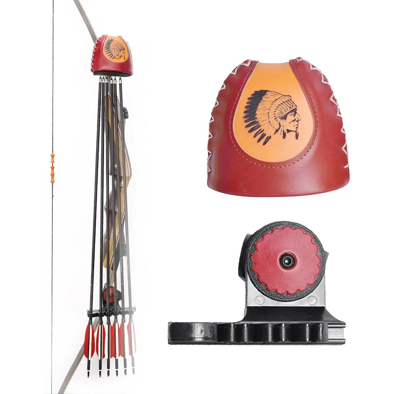 Adjustable 4/6 Brown Leather Arrow Quiver with Quick-Shoot System, Arrow Holder for Recurve Bow, Longbow Hunting & Shooting Practice
