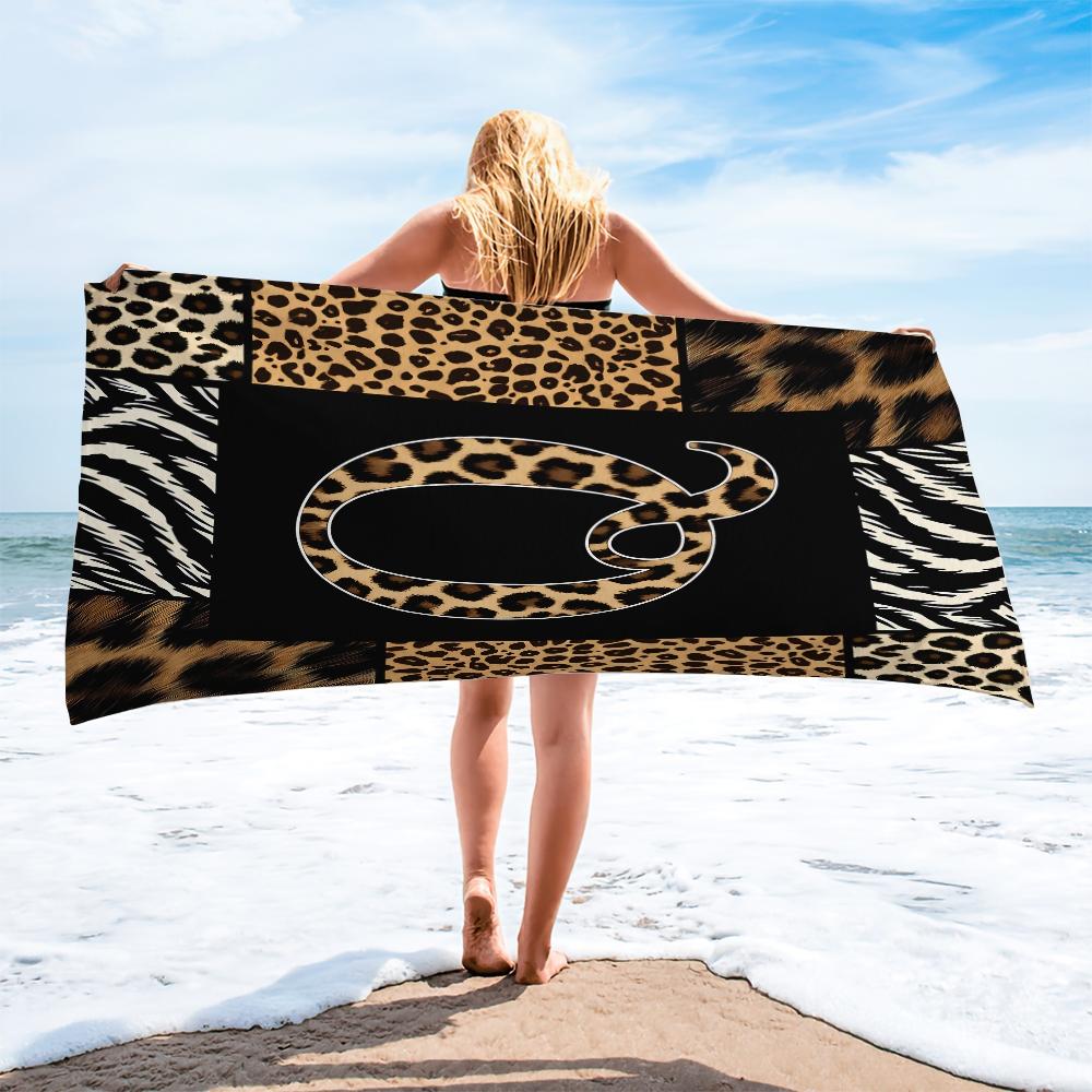 Luxe Animal Print Letter A-Z Beach Towel, Leopard Zebra Patchwork Pool Towel, Wild Safari Camping Towel, Soft Absorbent Bath Towel Blanket for Women Teens Girls, All-Purpose Towel for Travel Swimming Vacation