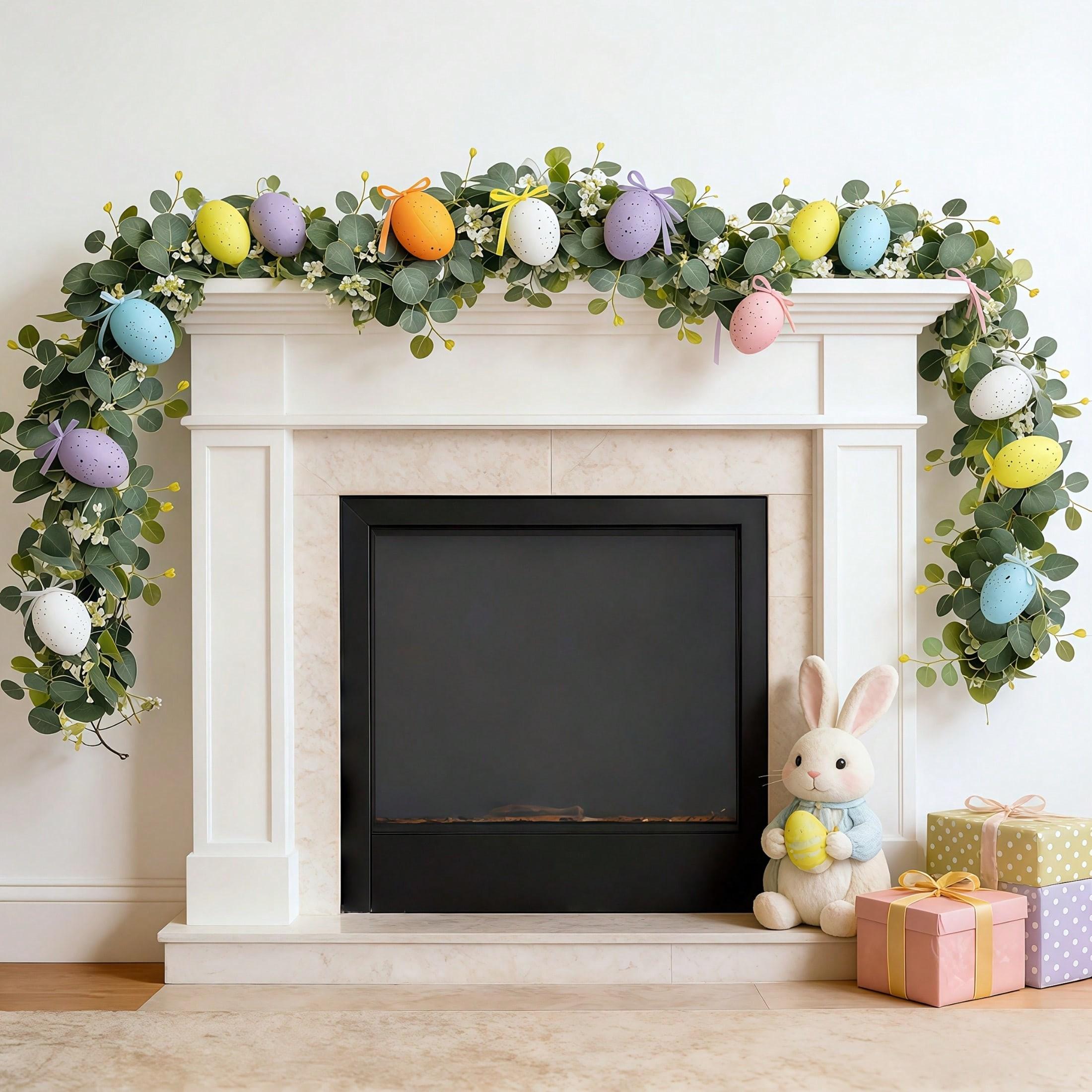 10pcs Easter Egg Eucalyptus Vine Set, Realistic Eucalyptus Leaf Colorful Spotted Foam Eggs Hanging Decor, Spring Festival Party Atmosphere Decoration