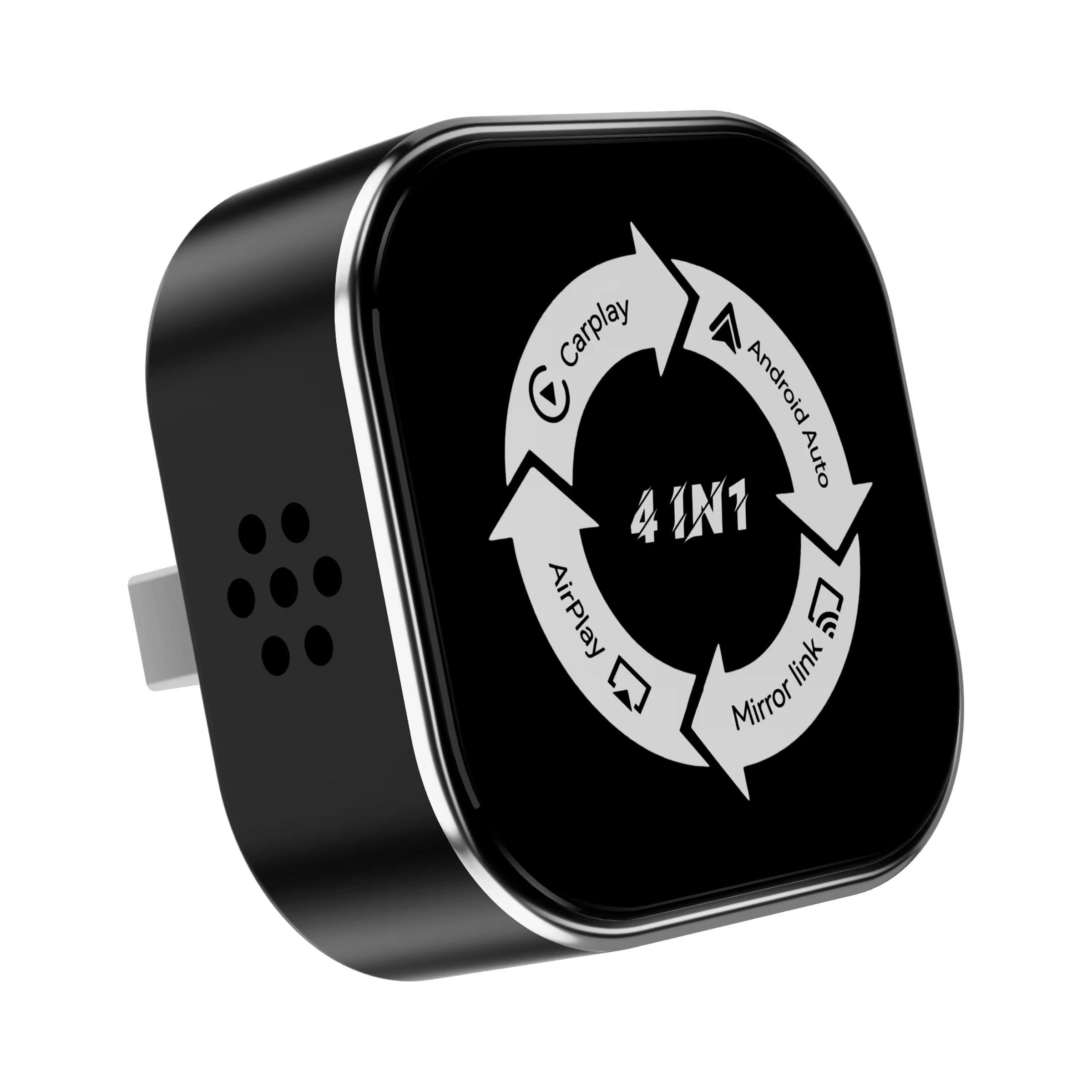 2026 New 4-in-1 CarPlay Wireless Adapter - iPhone/Android Compatible | Fast Connection, Hands-Free Calling, AirPlay, Mirror Link, Netflix, Youtube type-c adapter Bluetooth 5.0 fast transmission, ultra-HD stereo sound