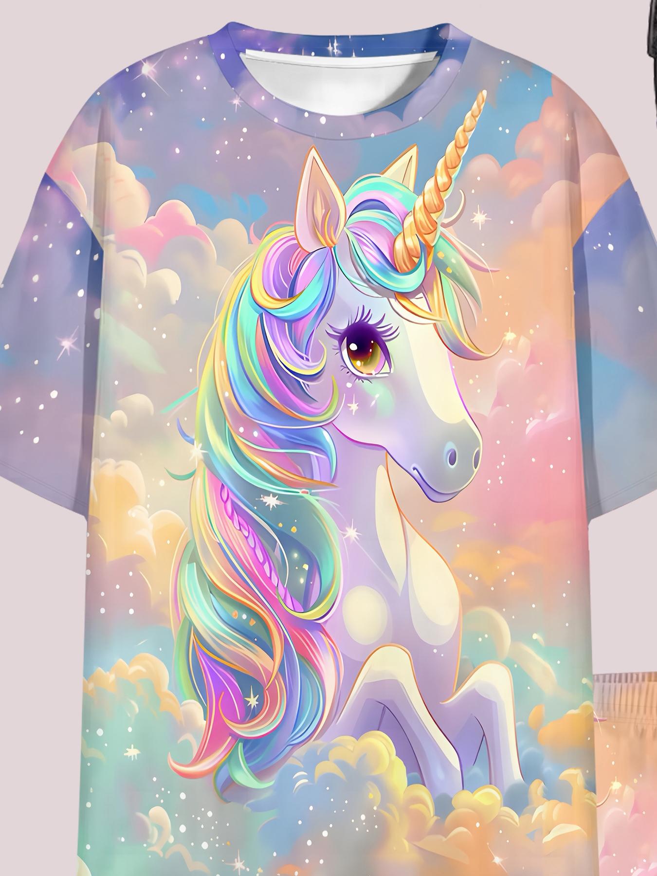 Girls Summer Cloud Rainbow Unicorn Set, Kids Dreamy Galaxy Short Sleeve & Shorts Two-Piece Outfit