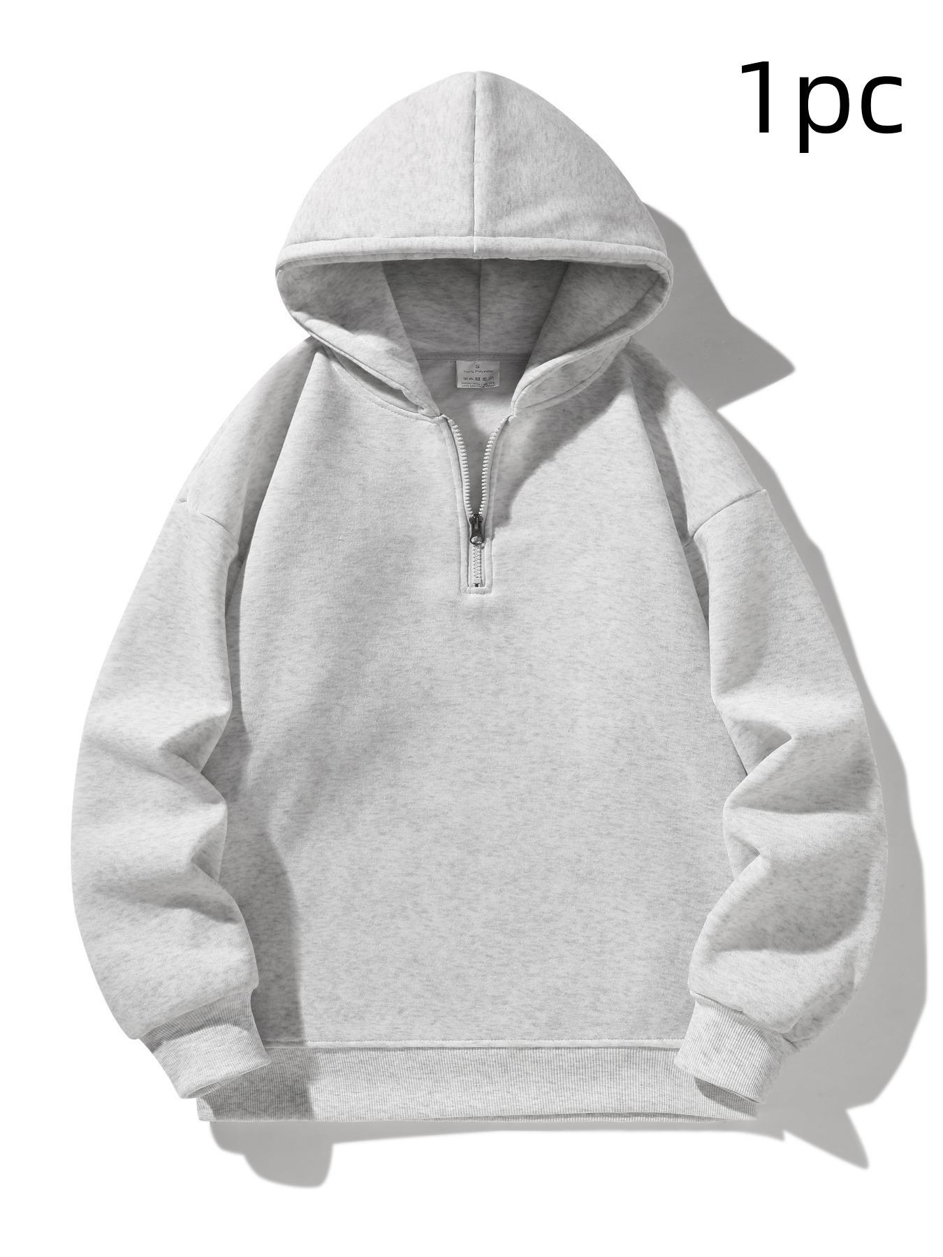 Men's Plain Half Zip Drop Shoulder Essentials Hoodie, Street Fashion Hoodie, Regular Fit Casual Long Sleeve Hooded Sweatshirt for Fall & Winter, Men's Clothes for Daily Wear