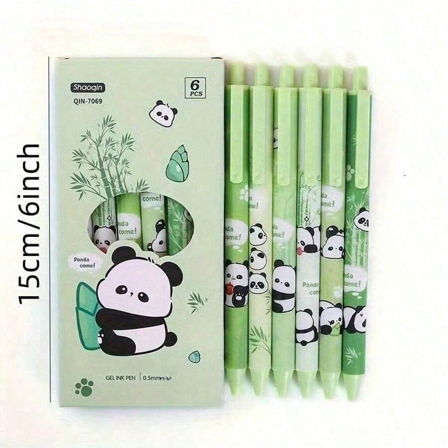 Cute Panda Pattern  Pen, 6 Counts Durable Lovely Smooth  Pen with Clip,  Office Stationery & Supplies for Home School Dormitory