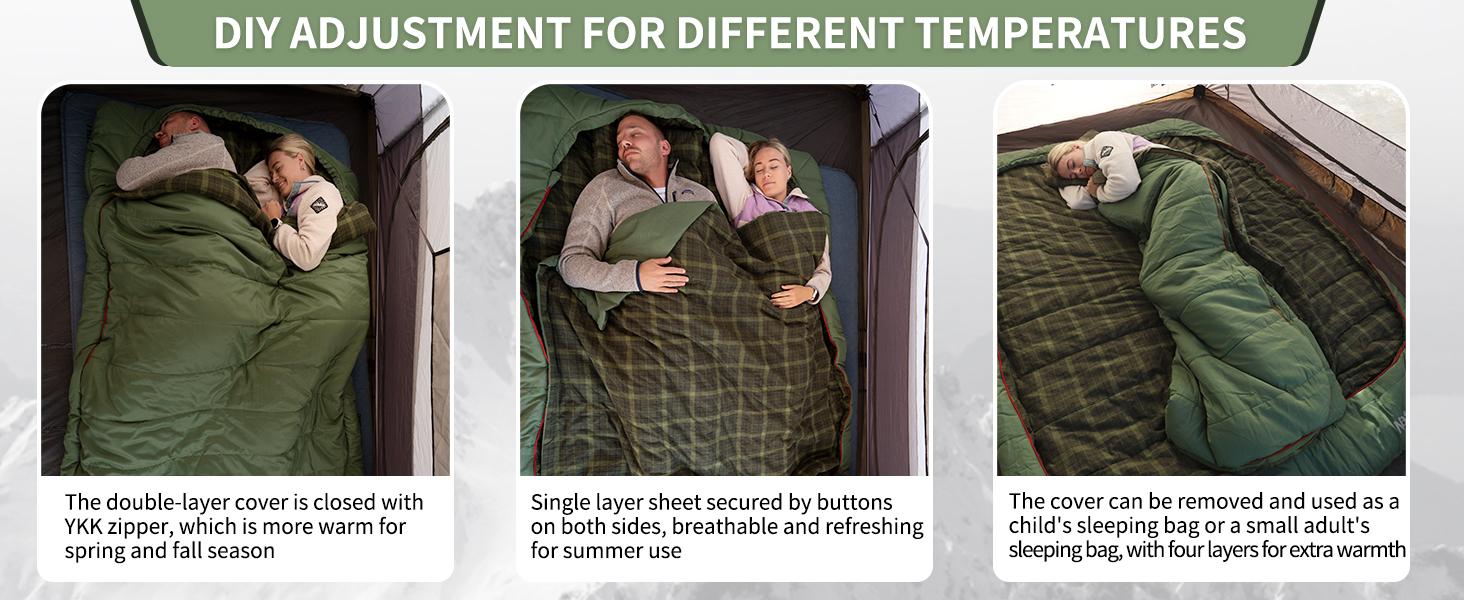 Naturehike 0 Degree XL Double Sleeping Bag with Pillows,2-Person Flannel Sleeping Bag for Couples & Families, All Seasons Camping, Hiking, Backpacking FathersDayGift