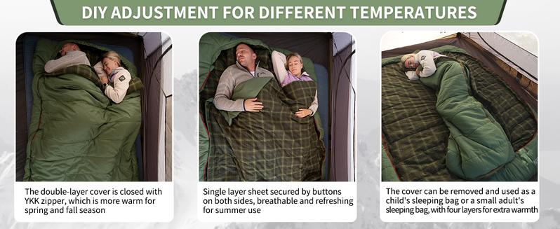 Naturehike 0 Degree XL Double Sleeping Bag with Pillows,2-Person Flannel Sleeping Bag for Couples & Families, All Seasons Camping, Hiking, Backpacking FathersDayGift