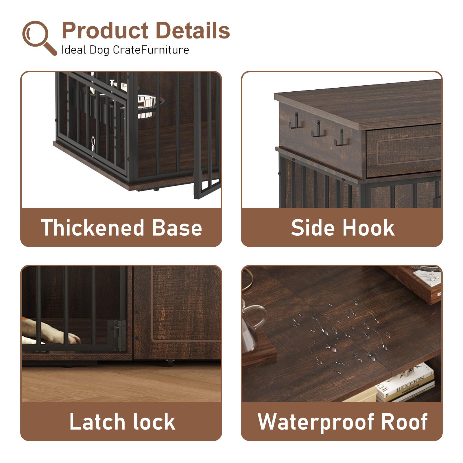 【2Packages Shipping】86.6" Dog Crate Furniture Large Breed TV Stand with Double Rooms, Wooden Dog Kennel Furniture with Dog Bowl, 2 Drawers and Cabinet for Large Medium Dogs, Black/Brown 【2Packages Shipping】86.6" Dog Crate Furniture Large Breed TV Stand with Double Rooms, Wooden Dog Kennel Furniture with Dog Bowl, 2 Drawers and Cabinet for Large Medium Dogs, Black/Brown