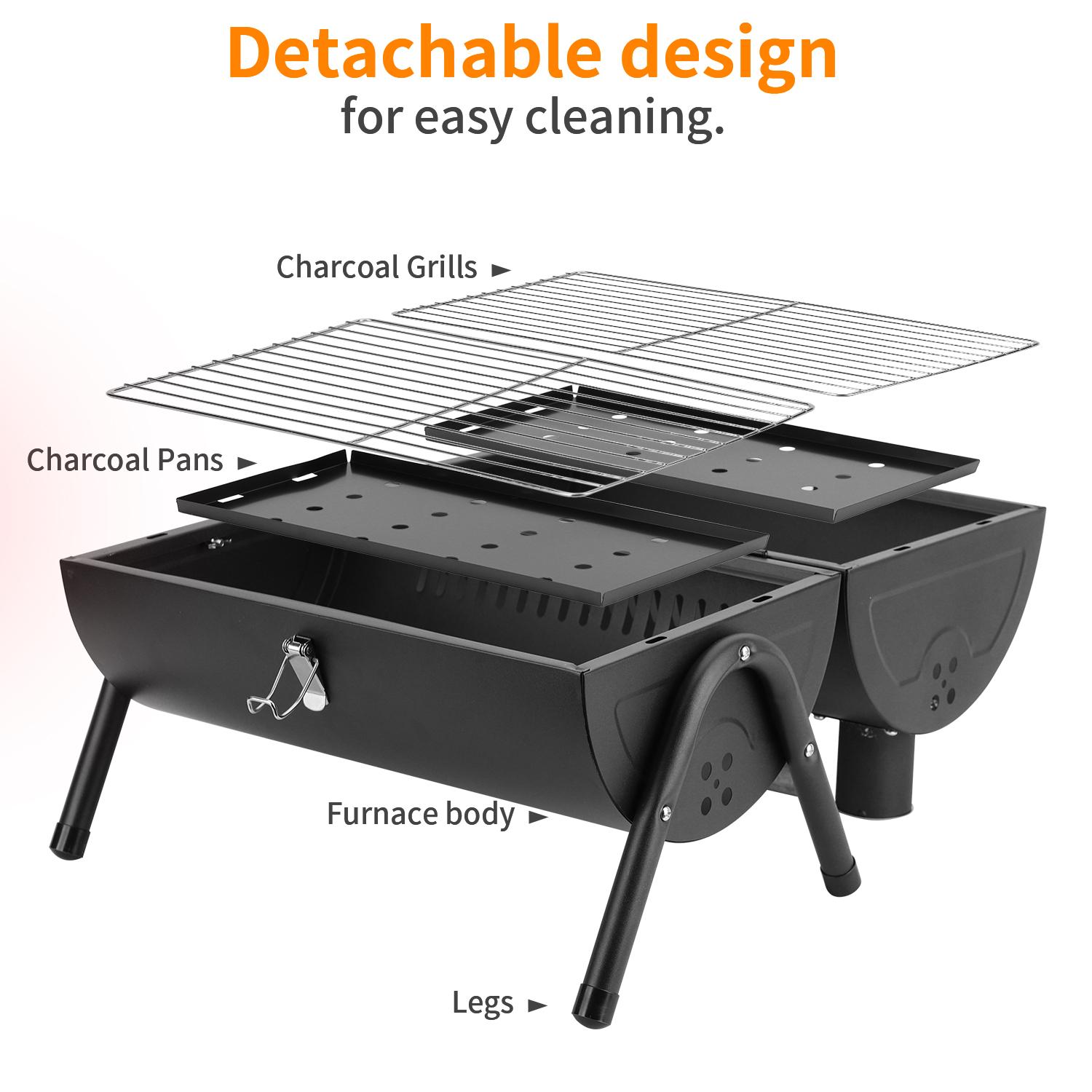 Portable Charcoal Grill, Small Folding Outdoor Grill, Mini Black Barbecue Grill, Compact Tabletop BBQ Grill for Camping Picnic Backyard Patio
