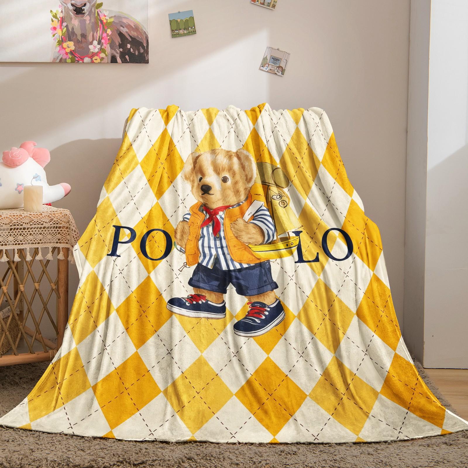 Luxury Polo Bear Fleece Blanket, Yellow Argyle Nautical & Reading Bear Multi-Style, Soft Skin-Friendly Breathable Thick Warm Throw for Sofa Bedroom Home