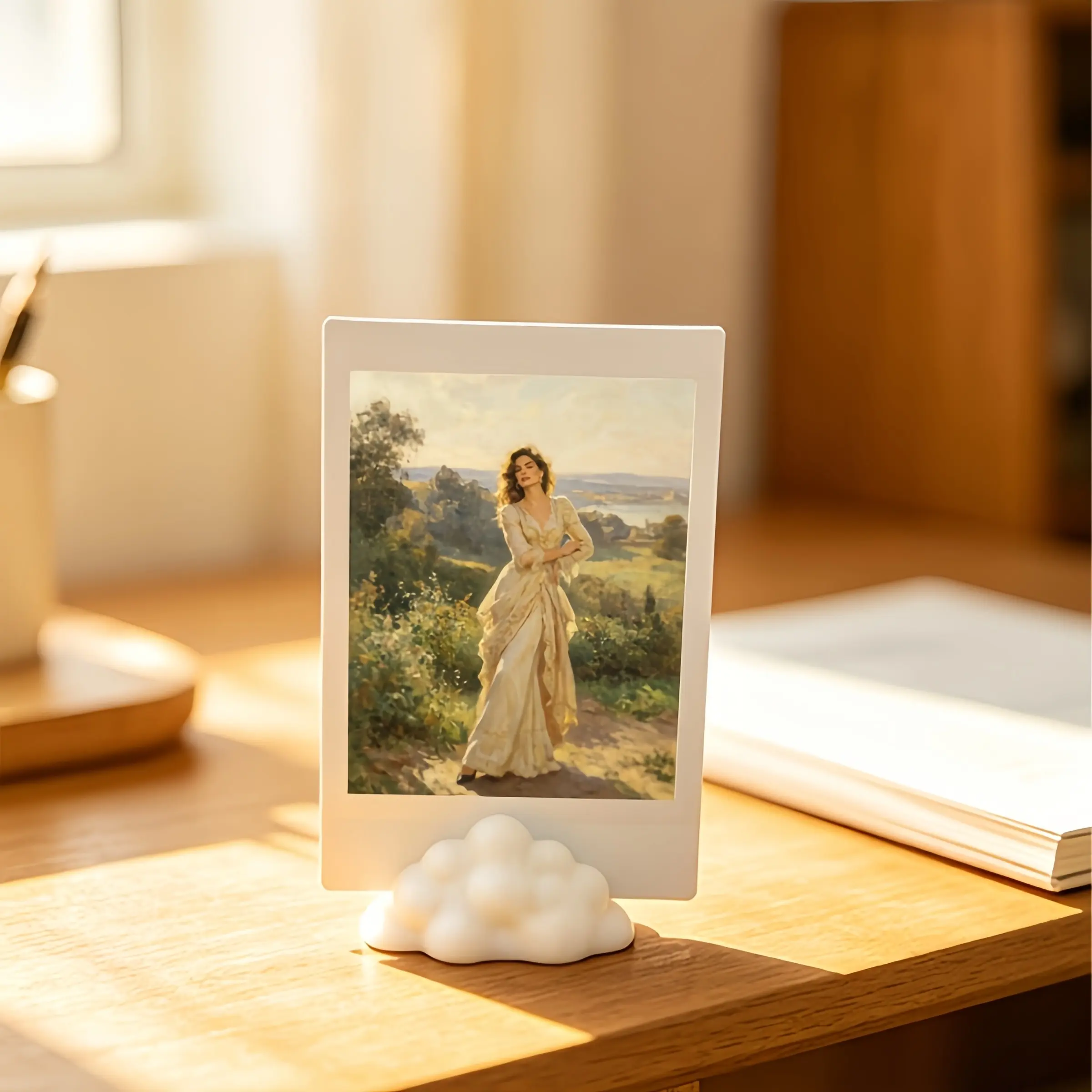 5 Pcs Fluffy Cloud‑Shaped Photo Display Stands, 3D‑Printed PLA Picture Frames, Home Decor Frame, Cute Desktop Organizer Holders for Photos, Cards and Note Papers, Sweet Tabletop Decor Ornaments for Bedroom Room and Office Tabletop Display