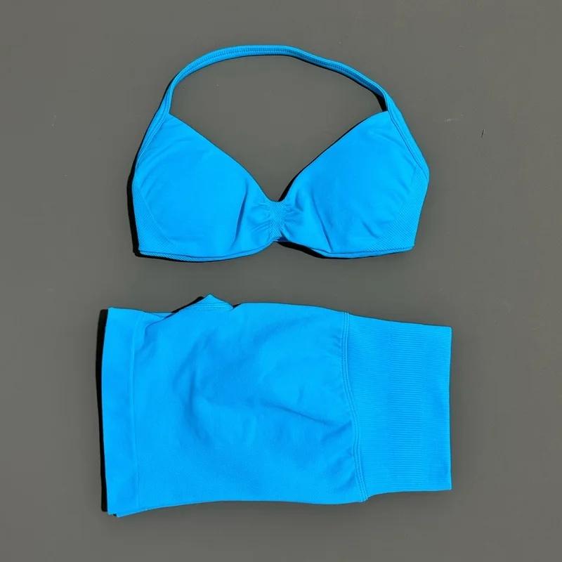 2 Piece Sport Set Women Seamless Yoga Tank Bra Waist Scrunch Bum Gym Shorts Sets Fitness Running Workout Suit,Sports,Leggings,Backless,Halter,Crop,Butt,stylish,activewear,,daily,outfit,,Insulated,Hunting,Camo,mfvim,woman,,athletic,, Two Piece Set