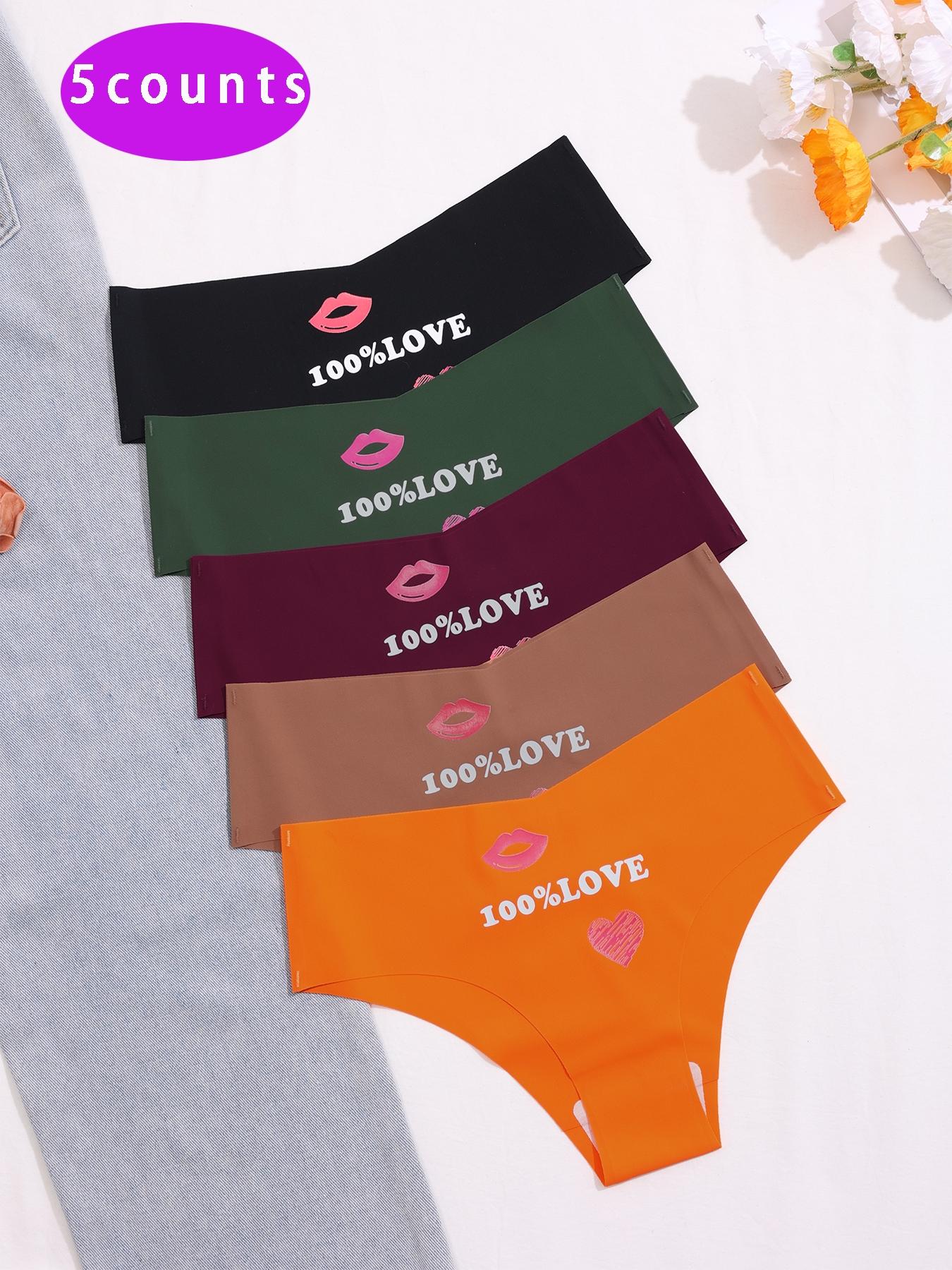 Women's Lip & Heart Print Brief, Soft Comfy Breathable Seamless Knicker for Daily Wear, Underwear for All Seasons, Fashion Breathable Underwear