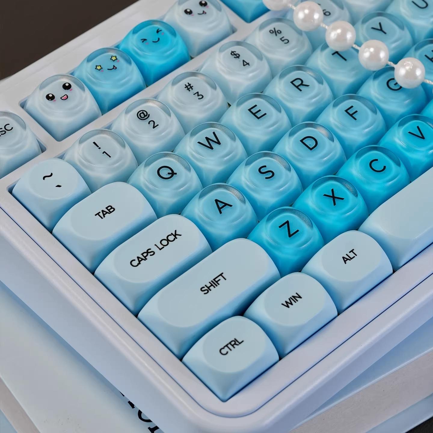 130 Keycaps Sky Blue Gradient Matte PC+pbt Rounded Hoa Keycaps, Compatible with 68/75/87/98/104/108 Mechanical Keyboards