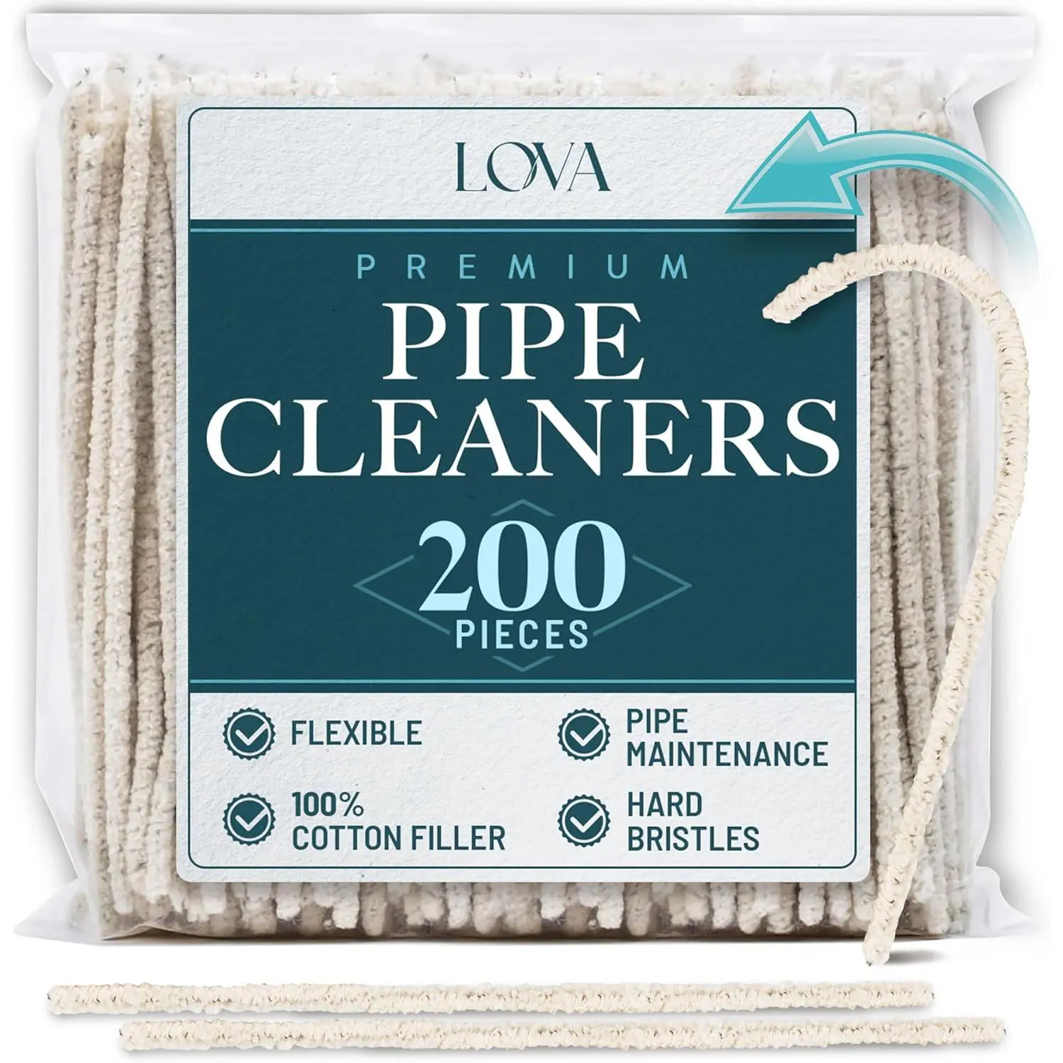 Pipe Cleaners Bulk 200 Pack – LOVA Hard Bristle, 6 Inch, Steel Wire Core – Pipe Cleaners for Cleaning Tobacco Pipes, Glass Pipes, Stems & Bowls – Stiff Bristles Scrub, Cotton Core Absorbs – Built to scrub not fall apart