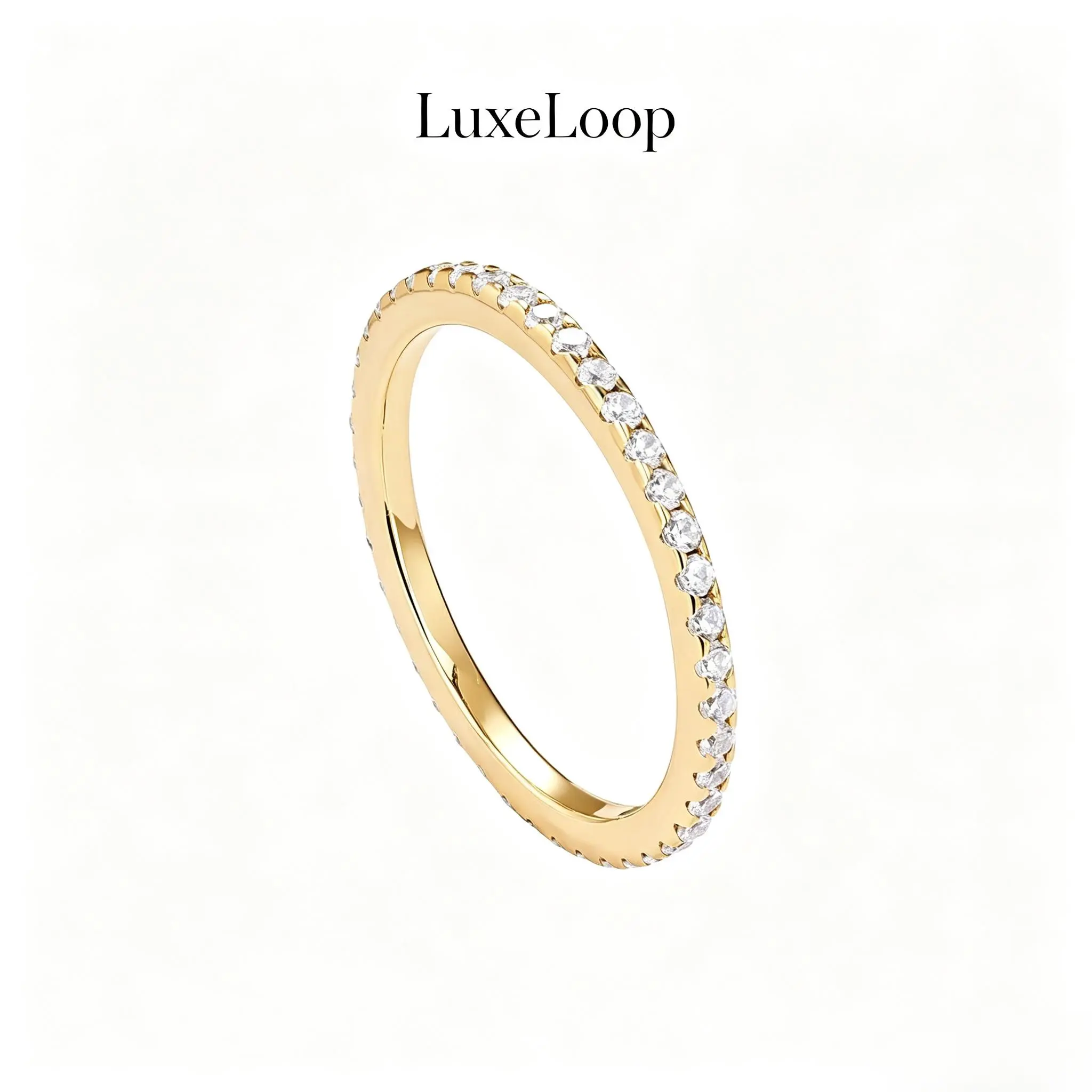 LuxeLoop Half Eternity Band Ring for Women, Paved Cubic Zirconia Stackable Thin Wedding Band, Gold Silver Rose Gold Tone Minimalist Stacking Ring, Daily Fashion Jewelry Gift