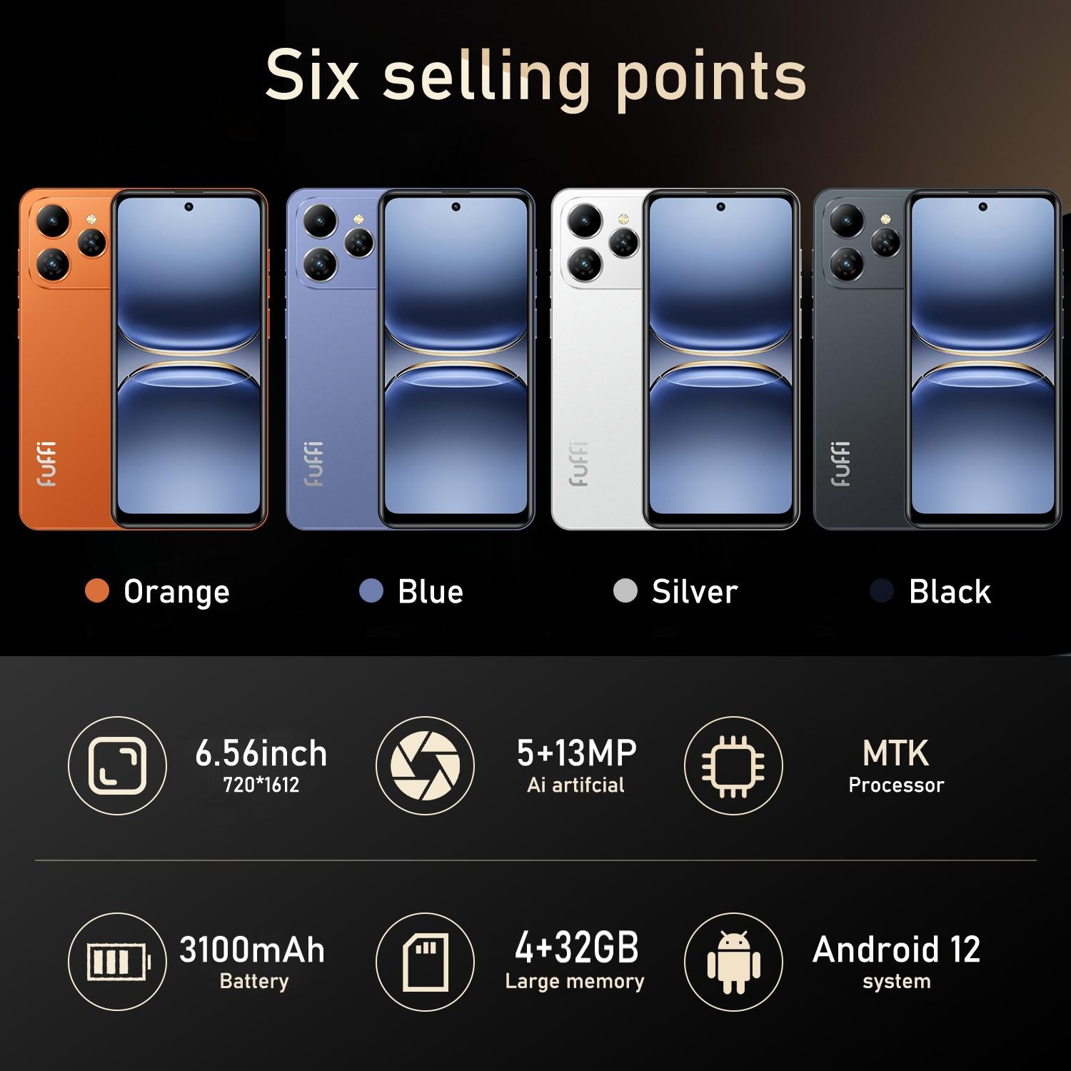FUFFi-M17 PRO Fashion Smartphone, 6.56-Inch HD Screen, 4GB RAM + 32GB ROM, 3100 mAh Battery, 5MP + 13MP Cameras, Dual-SIM Dual-Standby, Expandable Memory, Android 12.0, 4G Network