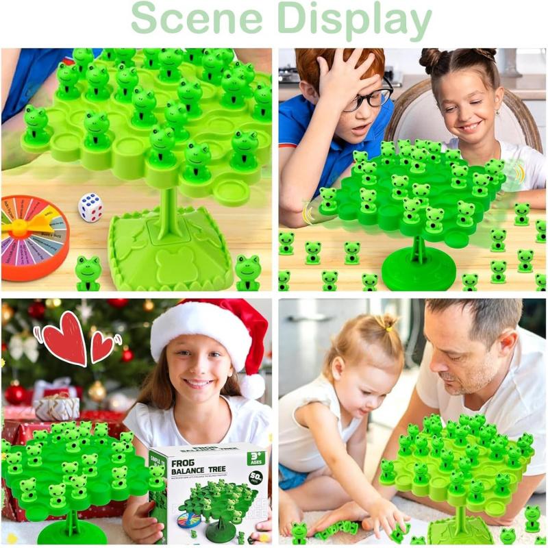 Frog Balance Game Set, Includes 50 Frogs, Balance Board, Base, Dice, Easter Basket Gift, Family Interactive Puzzle Toy for Kids