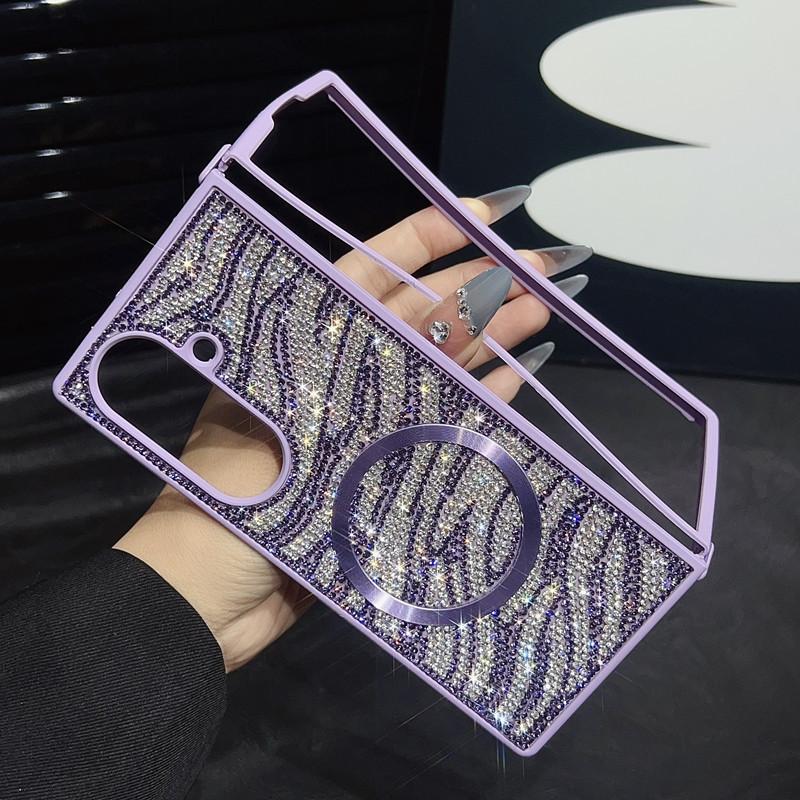 Compatible with Z Fold7/Z Fold6/Z Fold5/Z Fold4/Z Fold3 | Rhinestone Magnetic Lanyard Full Wrap Shockproof Large Fold Phone Case HNZ0483