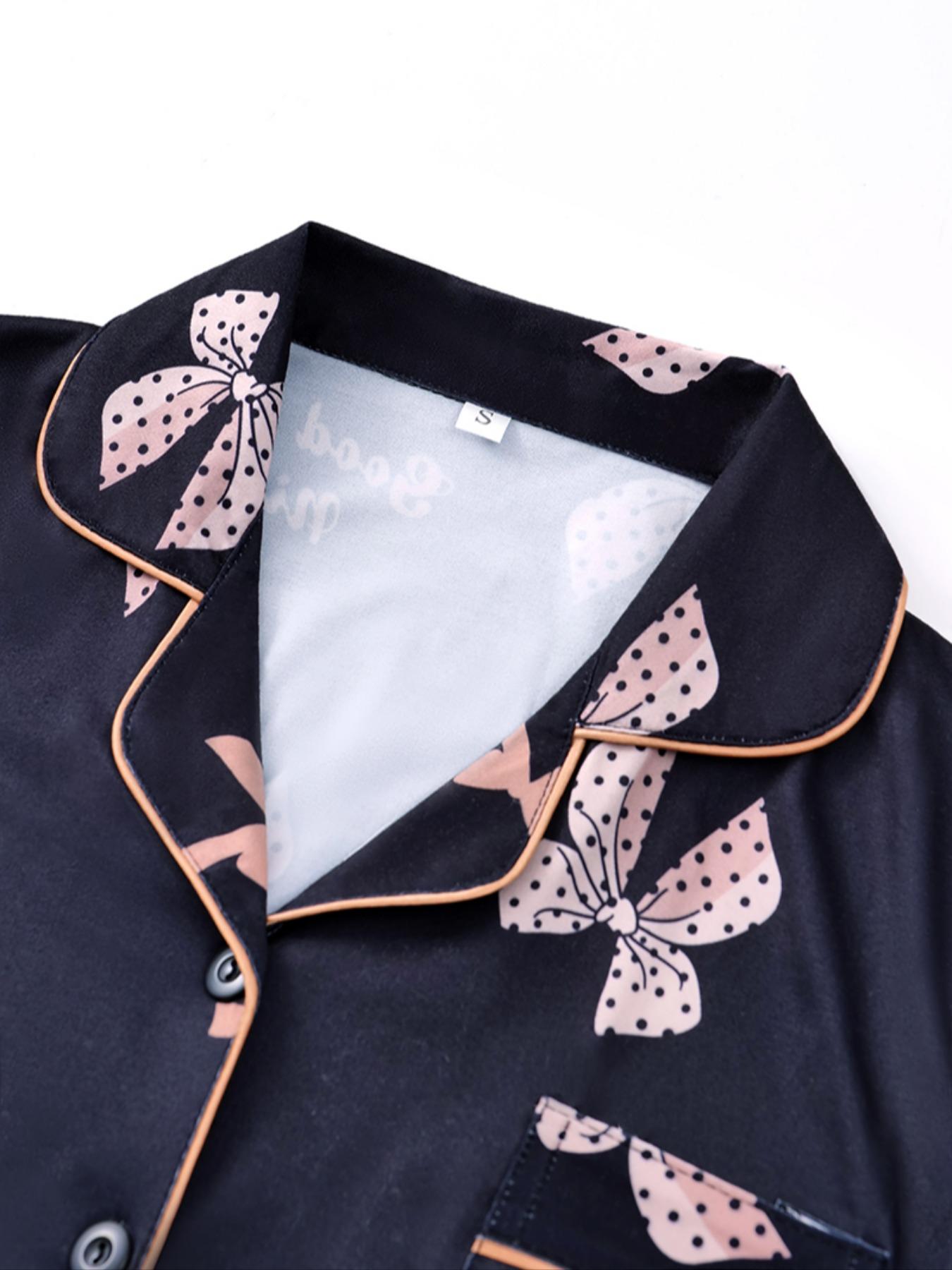 Women's Bow Print Pajama Set, Comfortable Sleepwear for All Seasons, Includes Top & Shorts/pants, Home Wear, Casual Nightwear