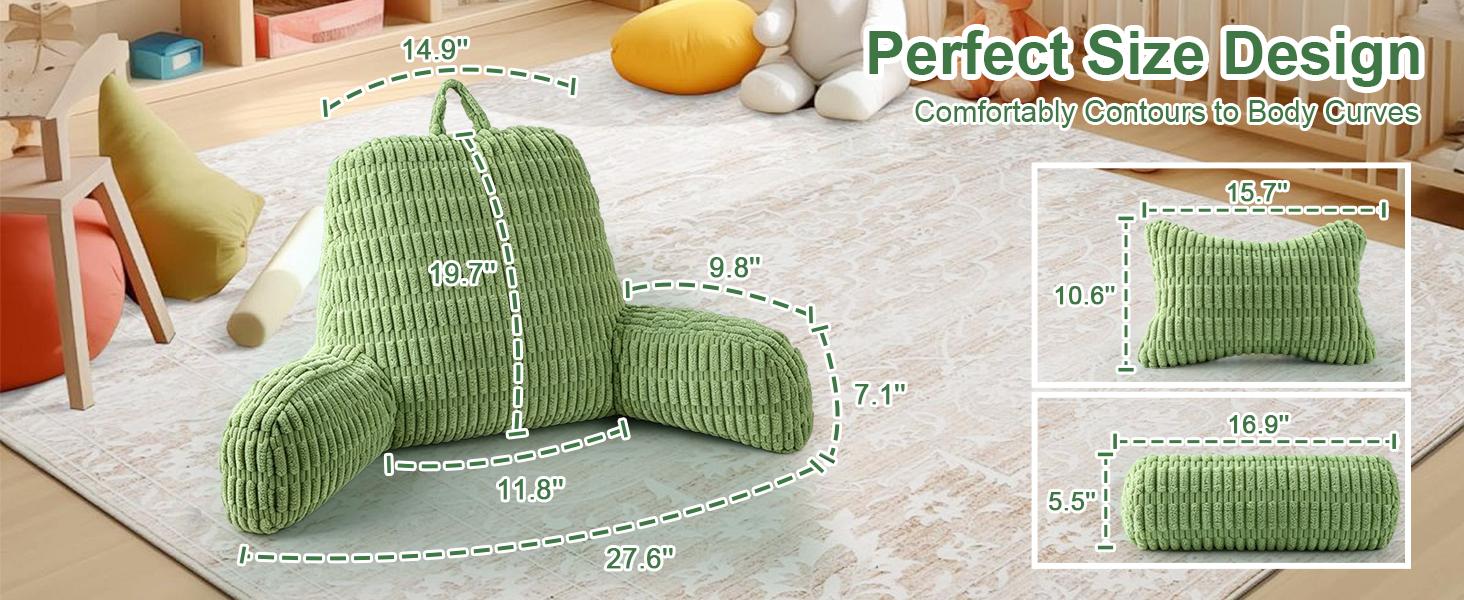 Reading Pillow for Bed, Back Rest Bed Pillow for Sitting Up(Green,Standard)| Back Pillows for Bed Sitting Up with a Cylindrical Pillow and Lumbar Pillow, Sitting Pillow for Bed Chair Pillow,18in