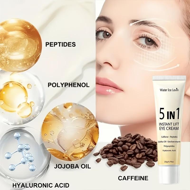 5-in-1 Instant Lifting Eye Cream, contains caffeine, jojoba oil, hyaluronic acid, polyphenols, peptides - firms eye bags, deeply hydrates the eye area, suitable for all skin types, light beige, unisex, skincare essential, for skincare enthusiasts,