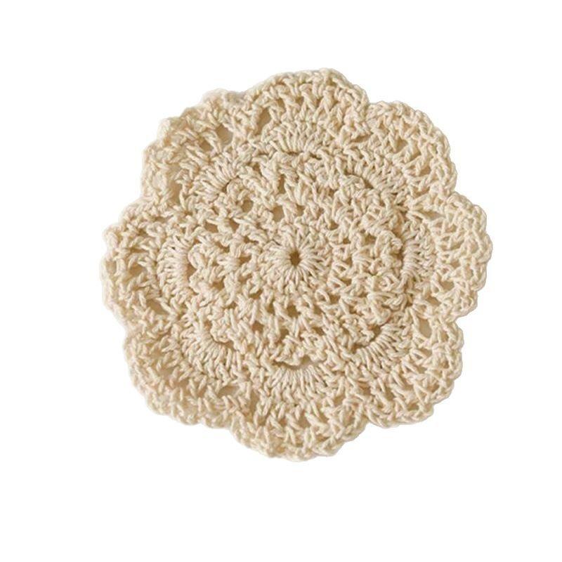 Set of 4 Hand-Woven Coasters, Heat-Resistant Floral Table Mats, Vintage Style Photography Props, Room Decor, Thread Coasters
