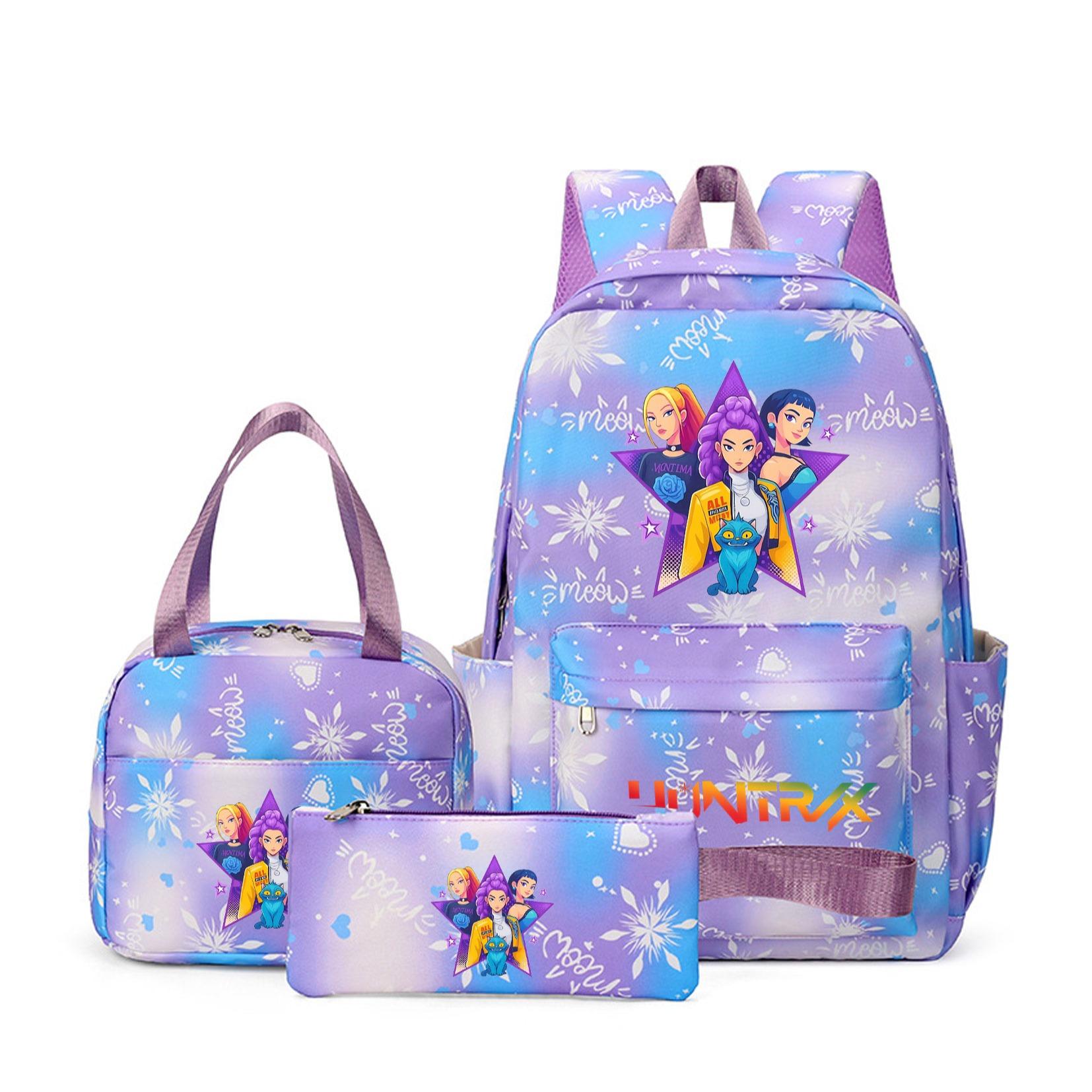 Snowflake Pattern Backpack Set, Kpop Print, Six-Seven Gesture, Laptop Sleeve, Lunch Bag, Pen Case, Large Capacity, Adjustable Straps