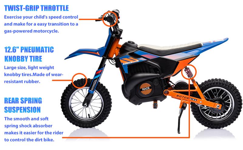 Segmart Electric Dirt Bike for Kids,24V Electric Motorcycle,13.67MPH Beginners Friendly,8-9 Miles Range,Power Display,Pneumatic Knobby Tires,Rear Spring Suspension,Chain Protective Cover