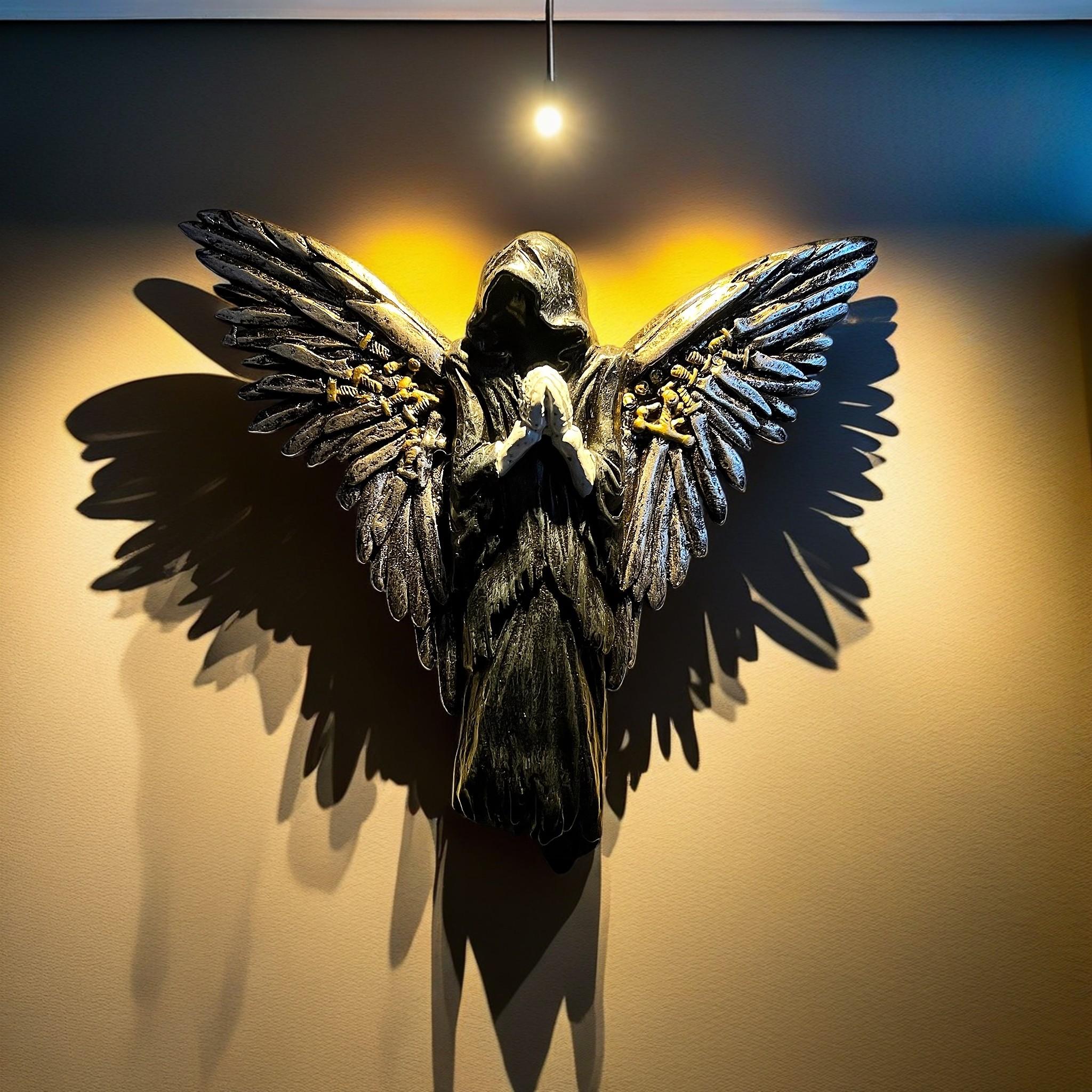 Resin Angel Statue Wall Hanging Decor, Wall Mounted Decor, Unique Home Living Room Bedroom Decoration, Perfect Creative Gift Idea, Elegant Resin Artwork, Wall Ornaments, Aesthetic Design, Decorative Wall Art