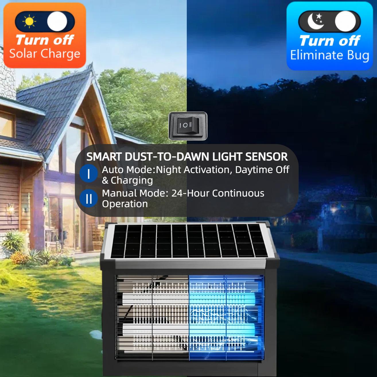 Solar Bug Zapper Outdoor, Waterproof Mosquito & Fly Killer lamps with 4000mAh Battery, Solar Powered Insect Trap, 2 Modes & 3 Placement Options for Yard, Patio, Garden, Camping