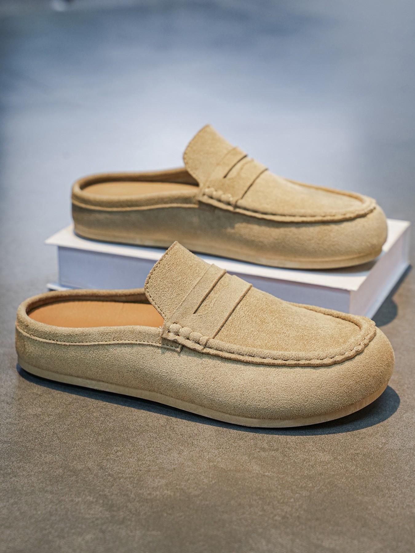 New Men's Slip-On Sandals, PU Leather Round Toe, Hidden Wedge, Wide Width, Casual All-Season Footwear, Patchwork Design