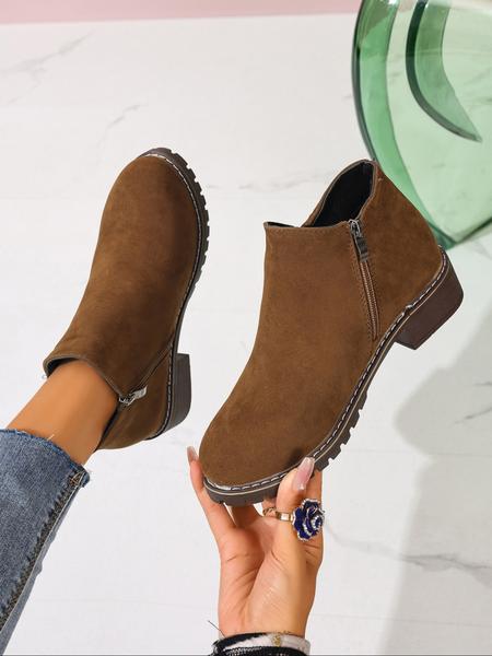 Women's low heel and short boot with side zipper design, high-end solid color design, available in sizes 36-43, stylish and comfortable French-style boots suitable for both autumn and winter wear, suitable for indoor and outdoor use.