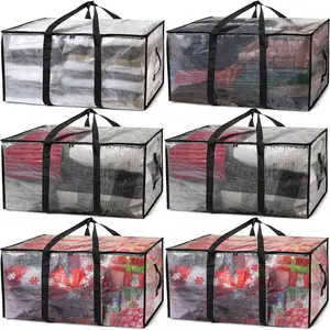 6 Pack Extra Large Heavy Duty Moving Bags 24 Gallon Storage Totes with Reinforced Handles Waterproof Packing Boxes for College Dorm Essentials Clothes Comforters Bedding Organization Space Saving Foldable Luggage Bags for Moving Black/Blue 2026