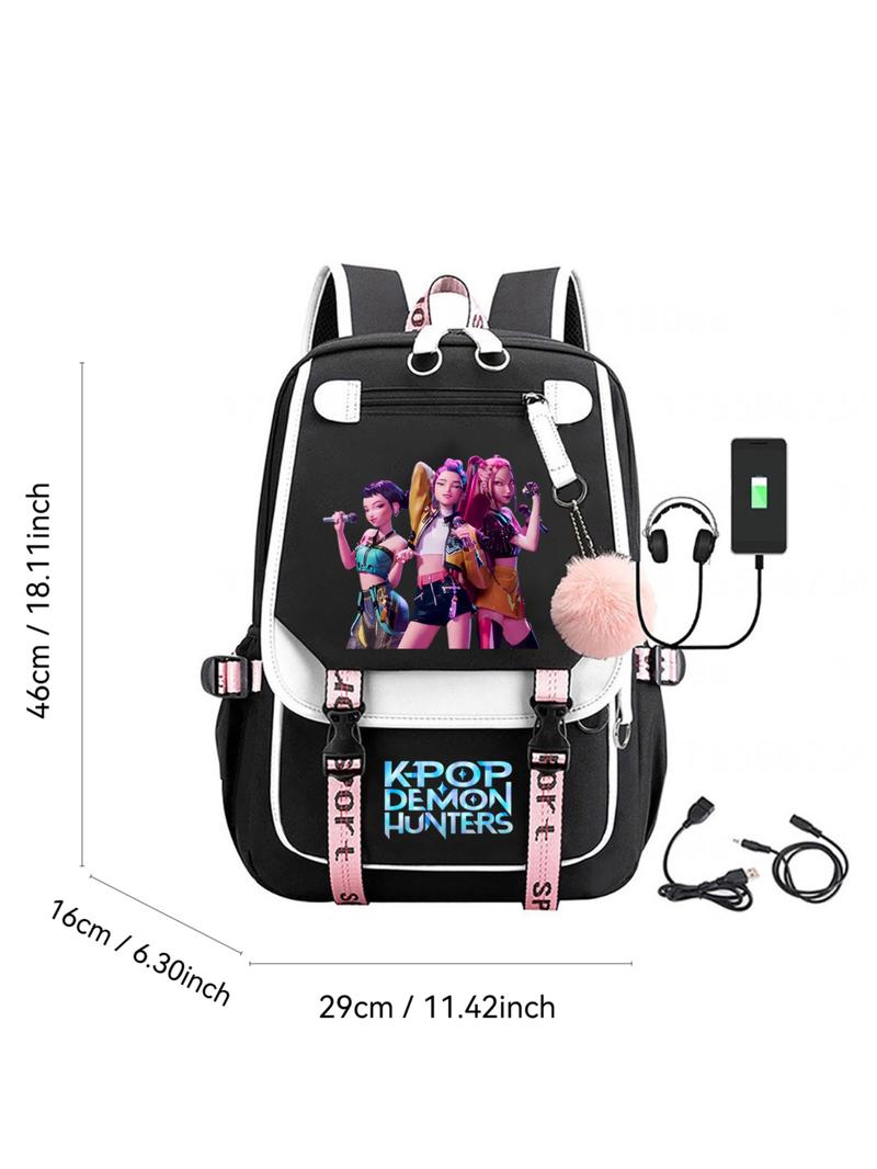 New K-Pop Demon Hunters Cartoon Print Backpack, Fashionable Large Capacity School Bag, Lightweight Travel Bag for Students, Cute Backpack