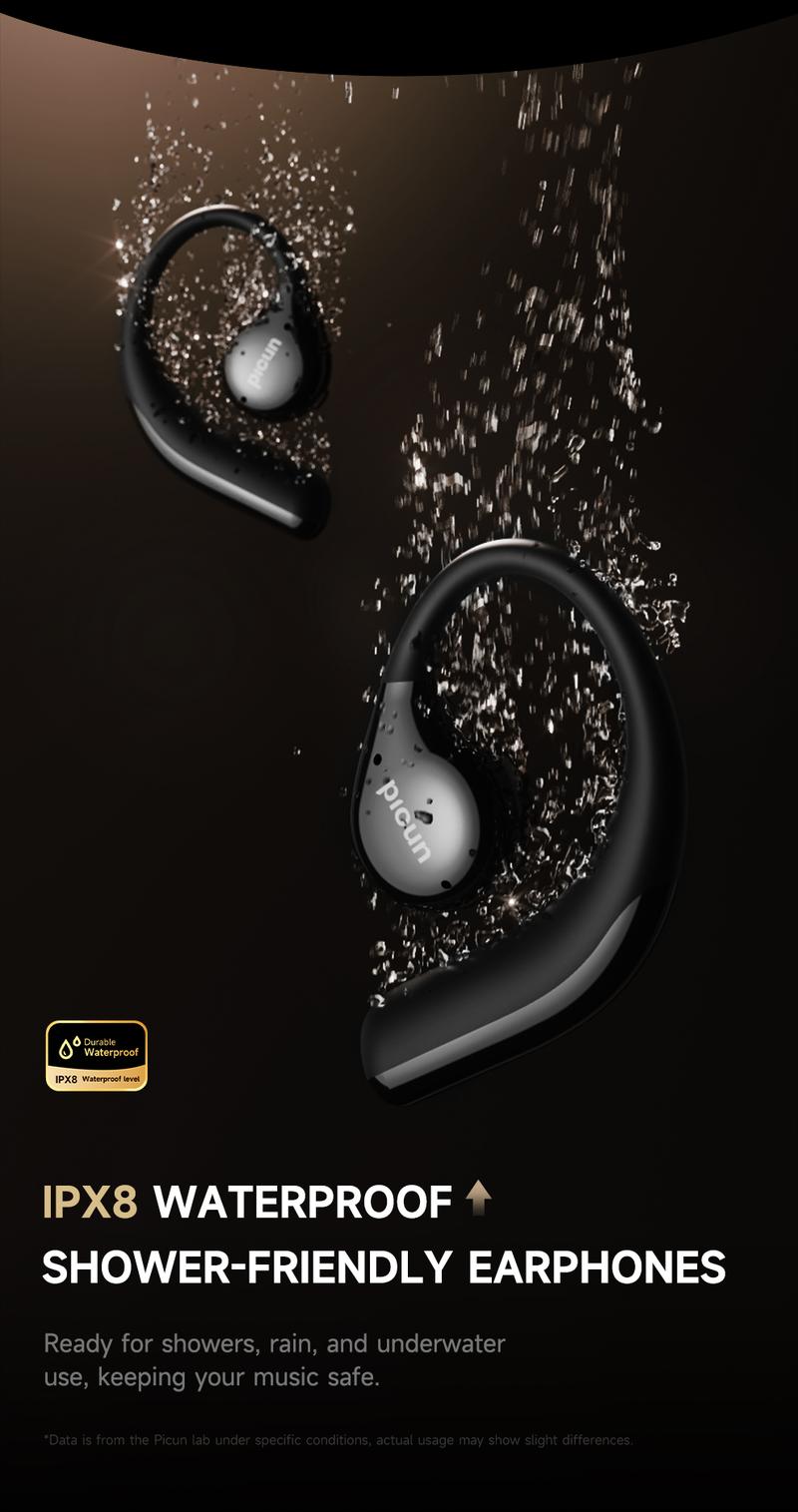 Picun T61 Wireless Bone Conduction Headphones, OWS Open Ear Earbuds with Earhooks, Bluetooth 5.4, Deep Bass, Lightweight & Sturdy, 25Hrs Playtime, IPX6 Waterproof, for Cycling Yoga Gym Workouts