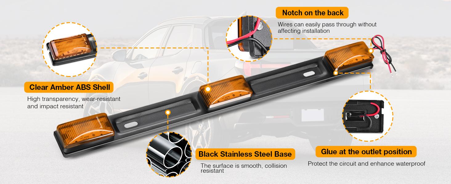 Nilight 9 LED Marker Tail Trailer Light Bar 14.2Inch 2 PCS Amber Clearance Identification Running Marker ID Rear Stainless Steel Bracket for 12V Pickup Truck Trailer RV Boat  dealsforyoudays